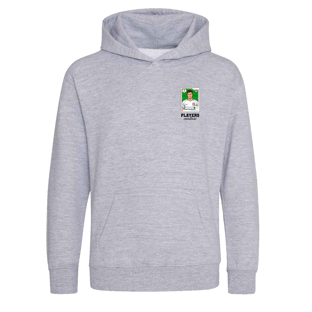 Robert Lewandowski World Cup Sticker Kids Hoodie – robert lewandowski sticker kids grey hoodie Players Couture design