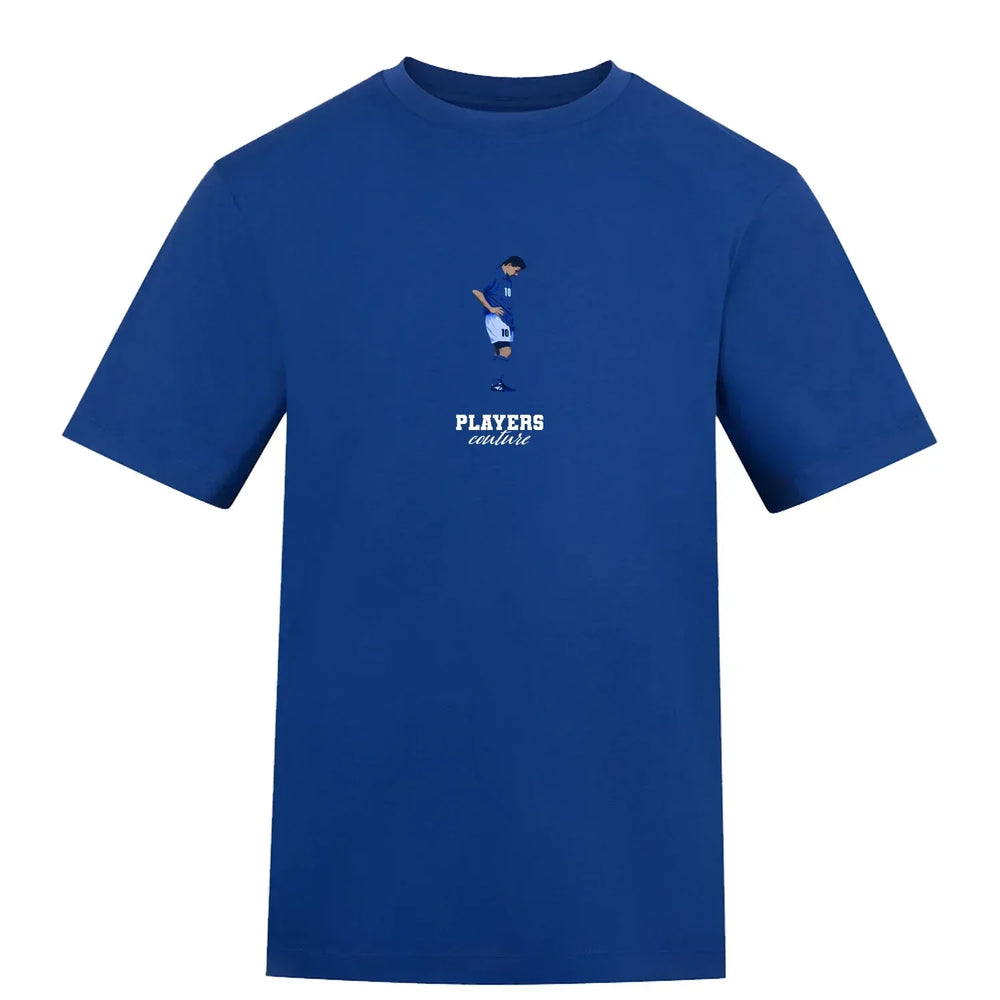 Roberto Baggio Icon t-shirt – blue men's t-shirt with white Roberto Baggio Icon letters and Players Couture logo on the chest