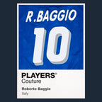 Roberto Baggio 10 Football Shirt Frame Men's Hoodie – navy close-up detail shot of the Roberto Baggio Players Couture logo