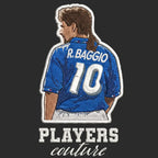 Roberto Baggio Badge Men's Hoodie – black close-up detail shot of the Roberto Baggio Players Couture logo design