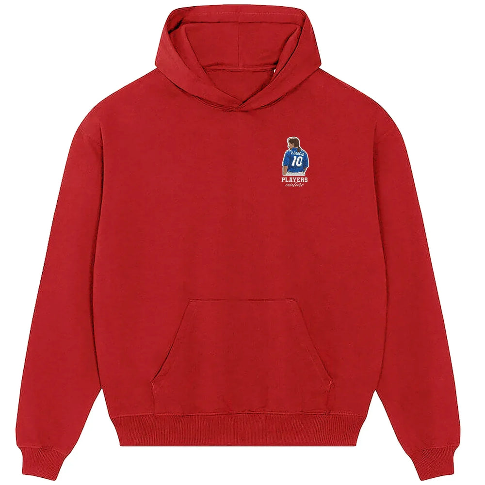 Roberto Baggio hoodie – red men's hoodie featuring the Roberto Baggio Players Couture logo