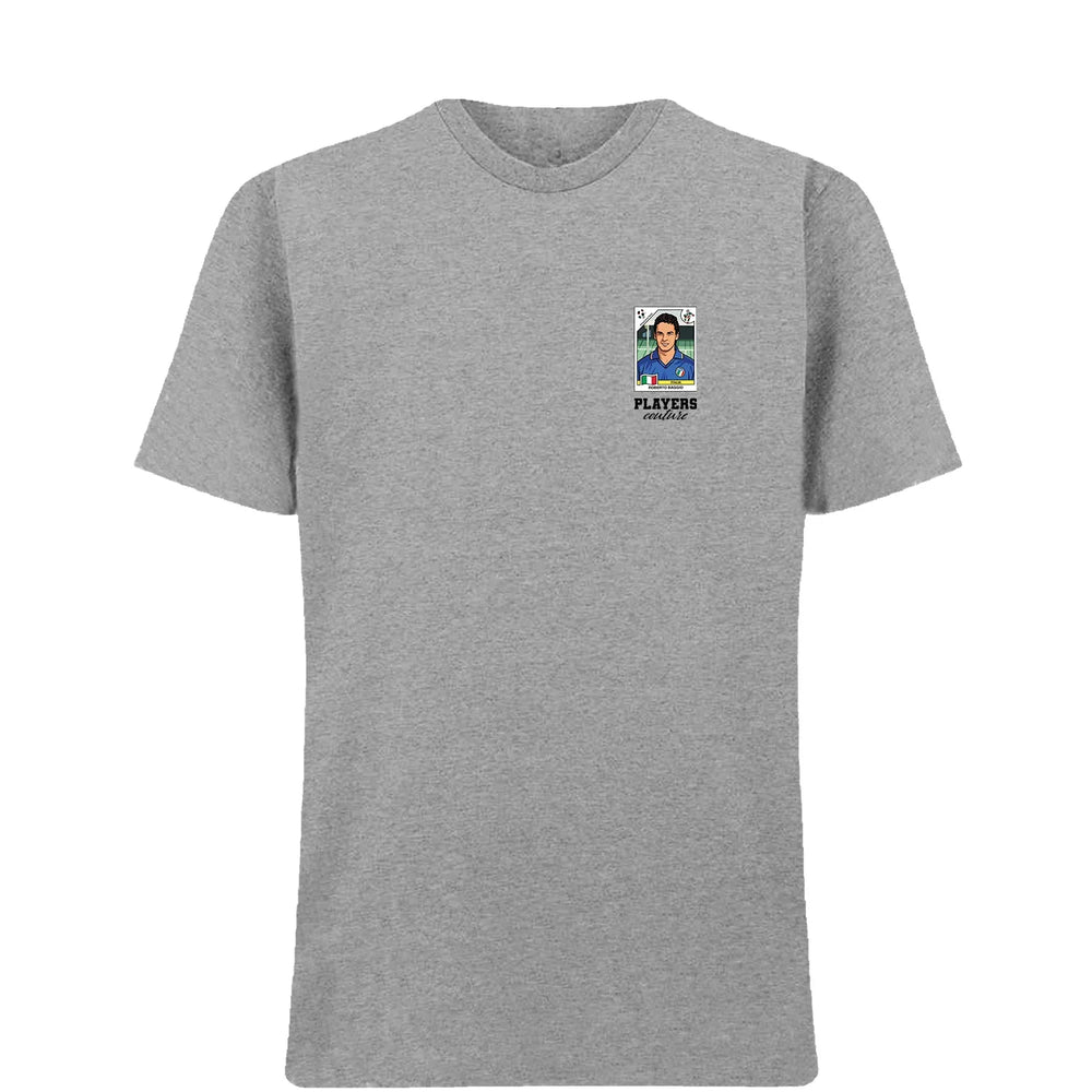Roberto Baggio World Cup t-shirt – grey men's t-shirt featuring the Roberto Baggio World Cup Players Couture logo