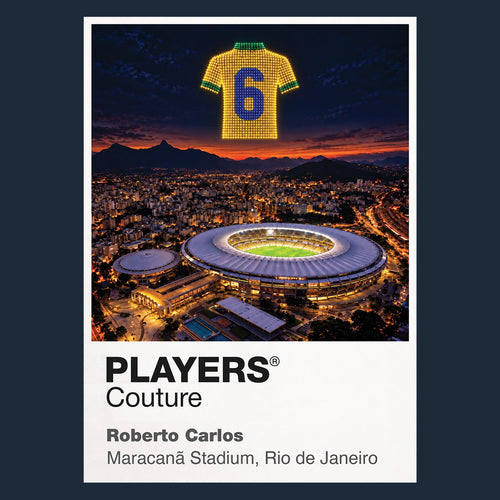 Roberto Carlos Brazil number 6 Icons in Lights Frame artwork in navy