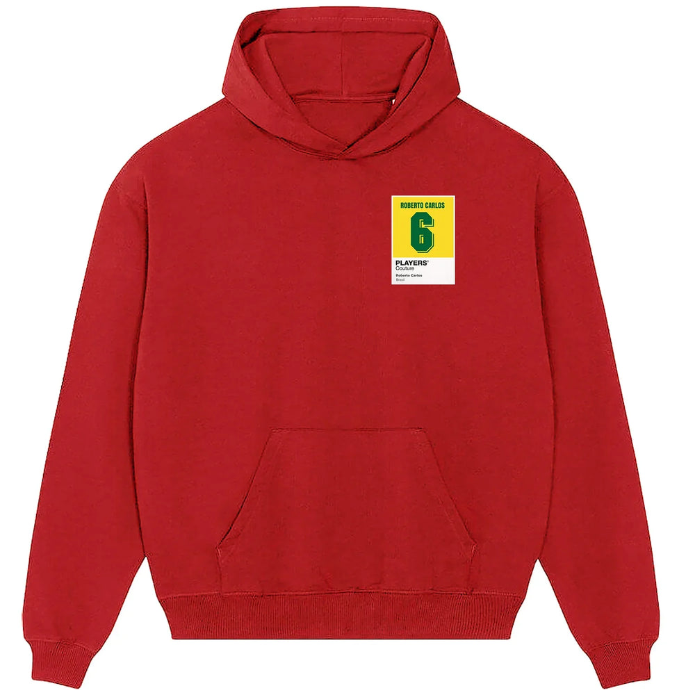 Roberto Carlos 6 Football hoodie – red men's hoodie featuring the Roberto Carlos 6 Football Players Couture logo