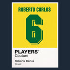 Roberto Carlos 6 Football Shirt Frame Men's Hoodie – navy close-up detail shot of the Roberto Carlos Players Couture logo