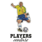 Roberto Carlos Badge Men's Hoodie – white close-up detail shot of the Roberto Carlos Players Couture logo design