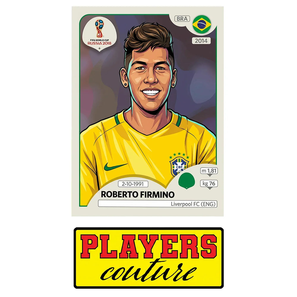 Roberto Firmino World Cup Sticker Men's T-Shirt – close-up detail shot of the Roberto Firmino World Cup Players Couture logo