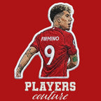 Roberto Firmino Badge Men's Hoodie – red close-up detail shot of the Roberto Firmino Players Couture logo design