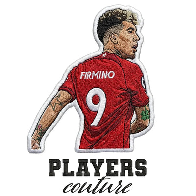 Roberto Firmino Badge Men's T-Shirt – white close-up detail shot of the Roberto Firmino Players Couture logo design