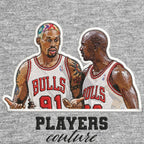 Rodman & Jordan Badge Men's Hoodie – grey close-up detail shot of the Rodman & Jordan Players Couture logo design