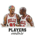 Rodman & Jordan Badge Men's Hoodie – white close-up detail shot of the Rodman & Jordan Players Couture logo design