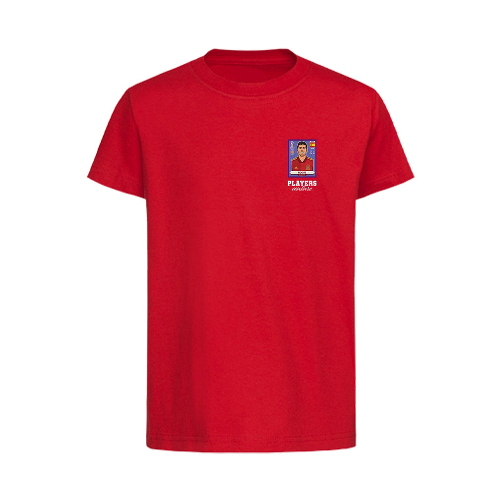 Rodri World Cup Sticker Kids T-Shirt – rodri sticker kids red tshirt Players Couture design