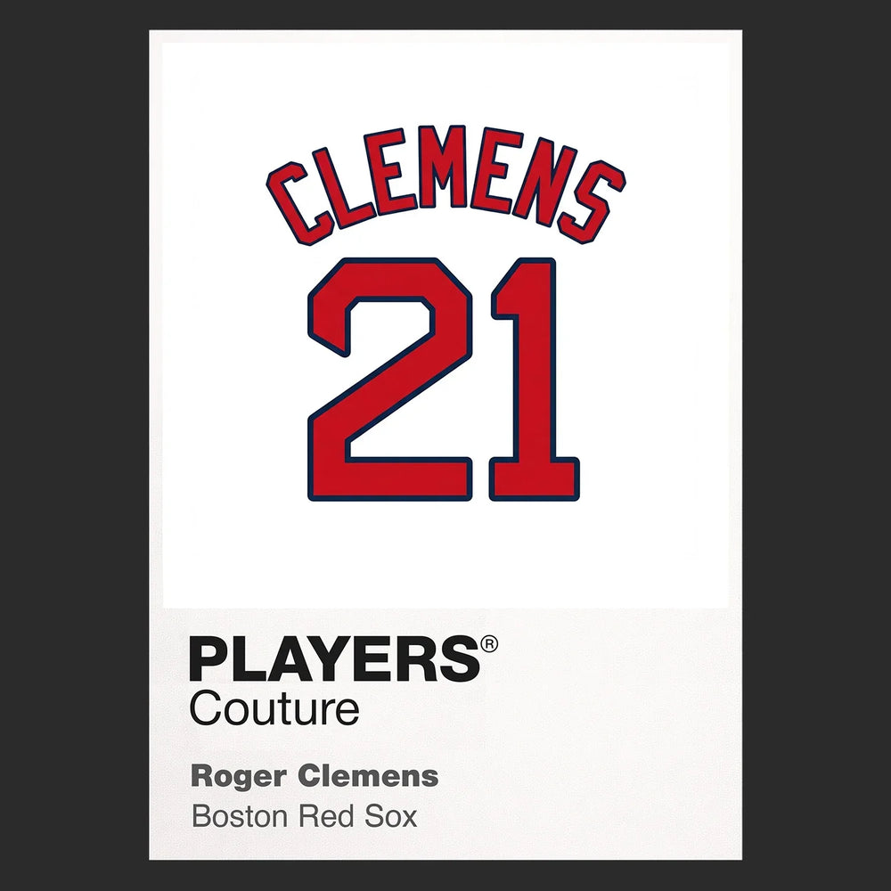 Roger Clemens 21 Red Sox Jersey Frame Men's T-Shirt – black close-up detail shot of the Roger Clemens 21 Red Sox Players