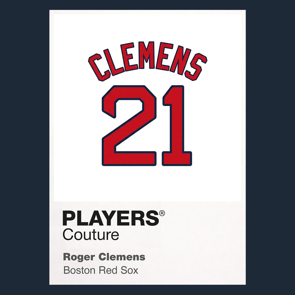 Roger Clemens 21 Red Sox Jersey Frame Men's T-Shirt – navy close-up detail shot of the Roger Clemens 21 Red Sox Players