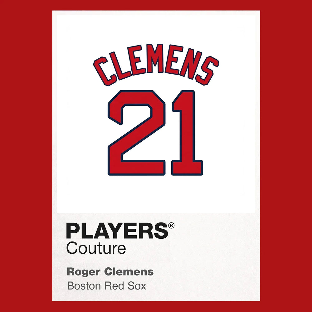 Roger Clemens 21 Red Sox Jersey Frame Men's T-Shirt – red close-up detail shot of the Roger Clemens 21 Red Sox Players