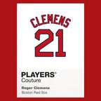 Roger Clemens 21 Red Sox Jersey Frame Men's T-Shirt – red close-up detail shot of the Roger Clemens 21 Red Sox Players