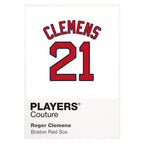 Roger Clemens 21 Red Sox Jersey Frame Men's T-Shirt – white close-up detail shot of the Roger Clemens Players Couture logo