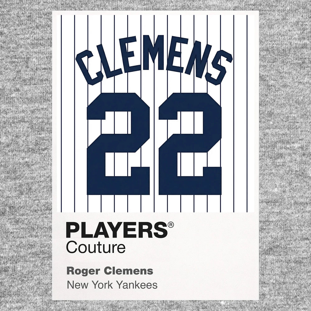 Roger Clemens 22 Yankees Jersey Frame Men's T-Shirt – grey close-up detail shot of the Roger Clemens 22 Yankees Players