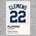Roger Clemens 22 Yankees Jersey Frame Men's T-Shirt – grey close-up detail shot of the Roger Clemens 22 Yankees Players