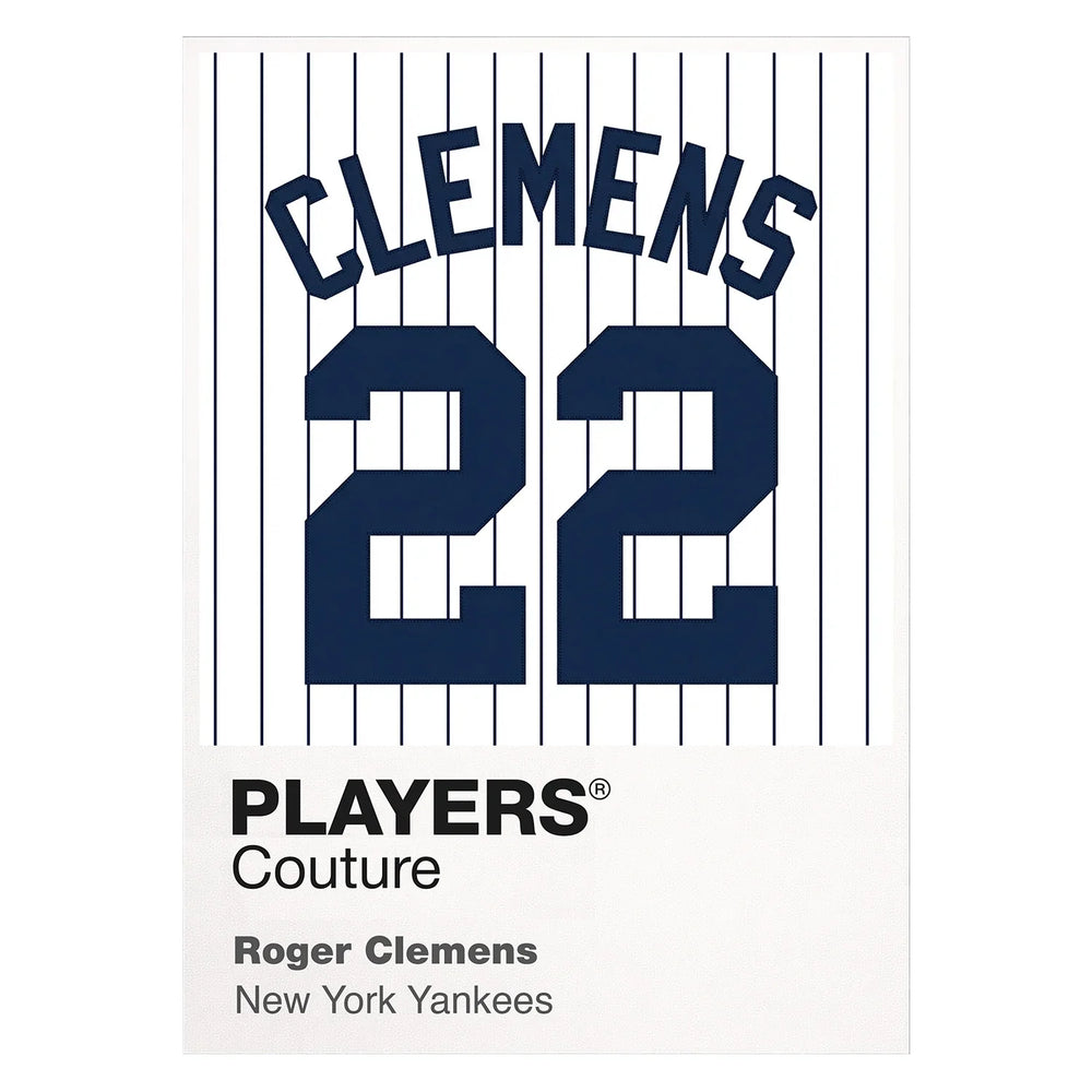 Roger Clemens 22 Yankees Jersey Frame Men's T-Shirt – white close-up detail shot of the Roger Clemens Players Couture logo