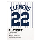 Roger Clemens 22 Yankees Jersey Frame Men's T-Shirt – white close-up detail shot of the Roger Clemens Players Couture logo
