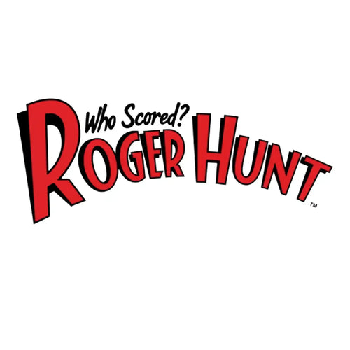 Roger Hunt Logo Men's Hoodie – white close-up detail shot of the Roger Hunt Players Couture logo design
