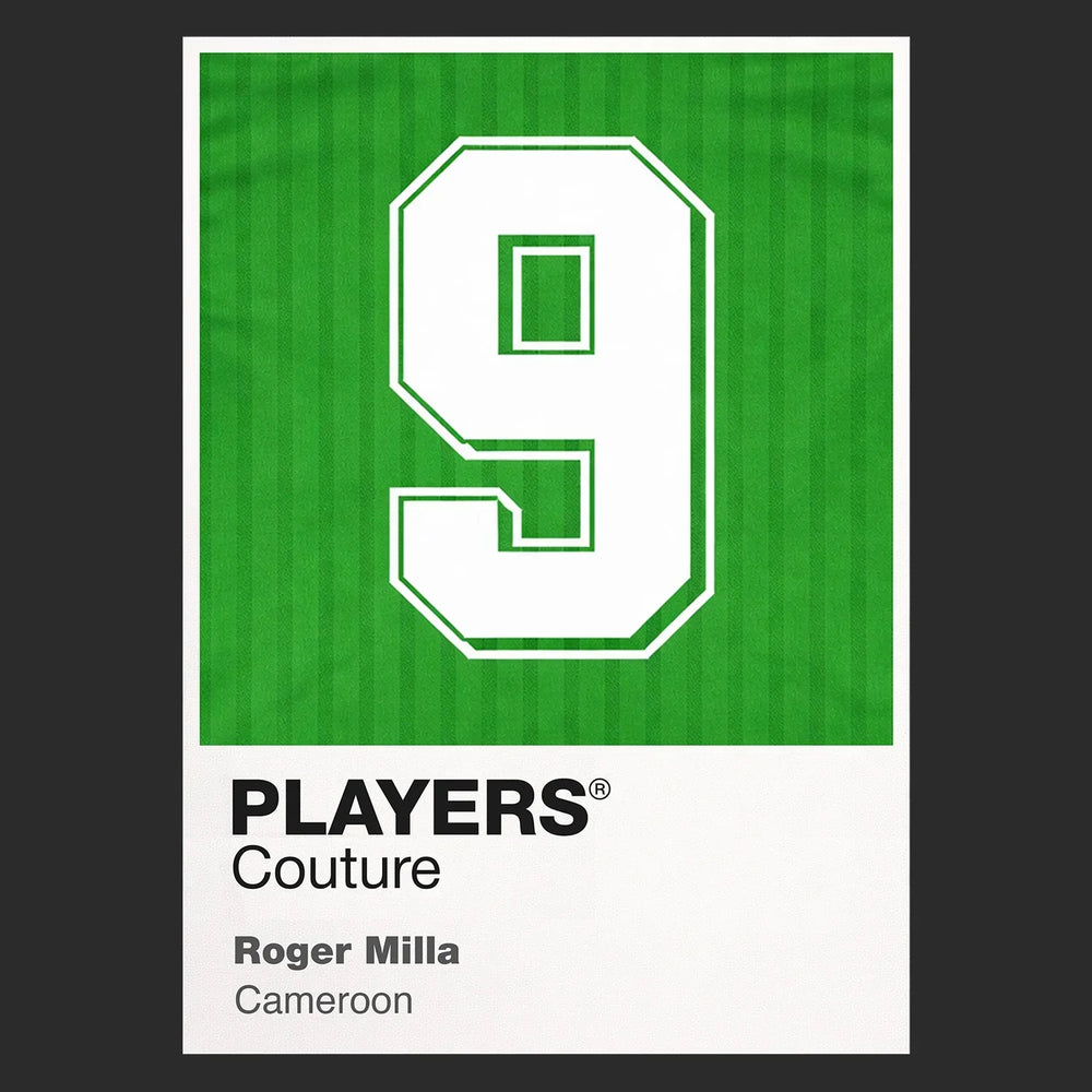 Roger Milla 9 Football Shirt Frame Men's Hoodie – black close-up detail shot of the Roger Milla 9 Football Players Couture