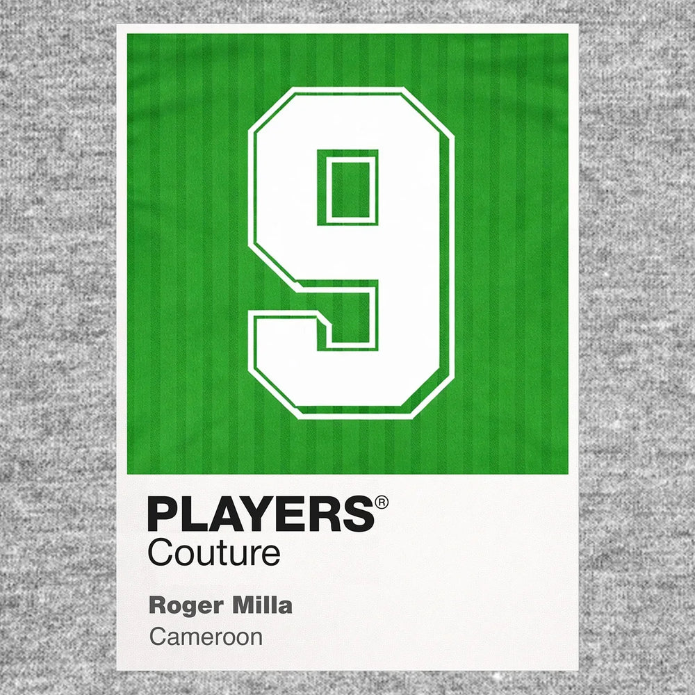 Roger Milla 9 Football Shirt Frame Men's Hoodie – grey close-up detail shot of the Roger Milla 9 Football Players Couture