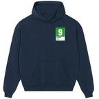 Roger Milla 9 Football hoodie – navy men's hoodie featuring the Roger Milla 9 Football Players Couture logo