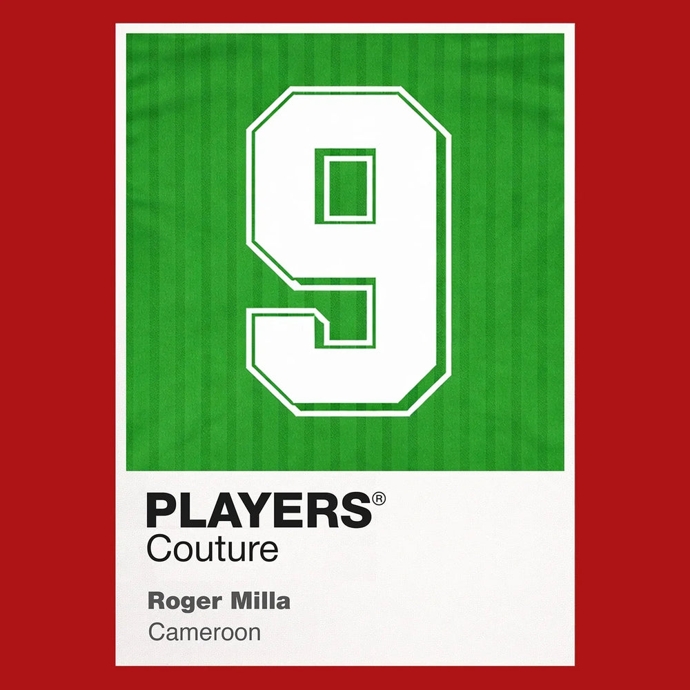 Roger Milla 9 Football Shirt Frame Men's Hoodie – red close-up detail shot of the Roger Milla 9 Football Players Couture