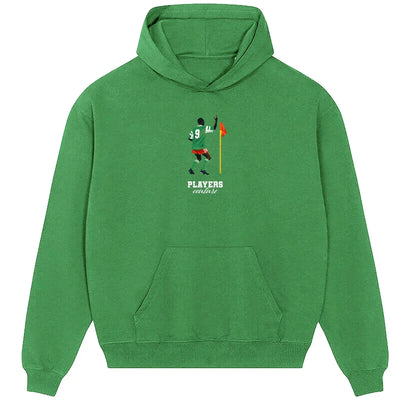 Roger Milla hoodie – green men's hoodie with white Roger Milla letters and Players Couture logo on the chest