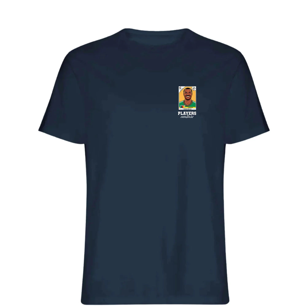 Roger Milla World Cup t-shirt – navy men's t-shirt featuring the Roger Milla World Cup Players Couture logo