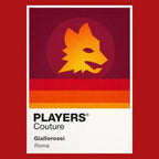 Roma Classic Football Shirt Colours Frame Men's T-Shirt – red close-up detail shot of the Roma Players Couture logo design