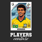 Romario World Cup Sticker Men's T-Shirt – close-up detail shot of the Romario World Cup Players Couture logo design