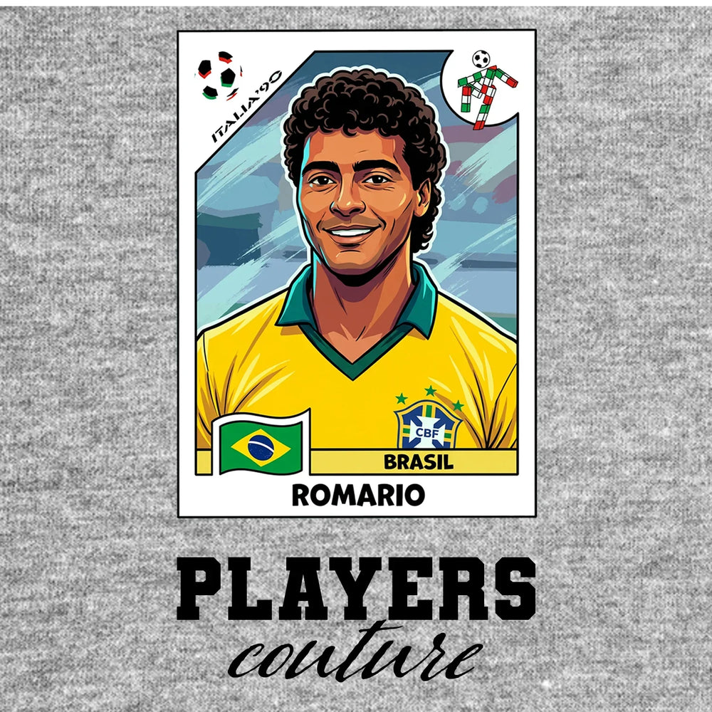 Romario World Cup Sticker Men's T-Shirt – close-up detail shot of the Romario World Cup Players Couture logo design