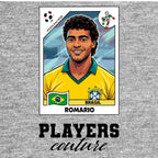Romario World Cup Sticker Men's T-Shirt – close-up detail shot of the Romario World Cup Players Couture logo design