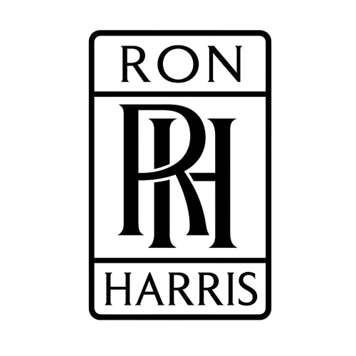 Ron Harris Logo Men's Hoodie – white close-up detail shot of the Ron Harris Players Couture logo design