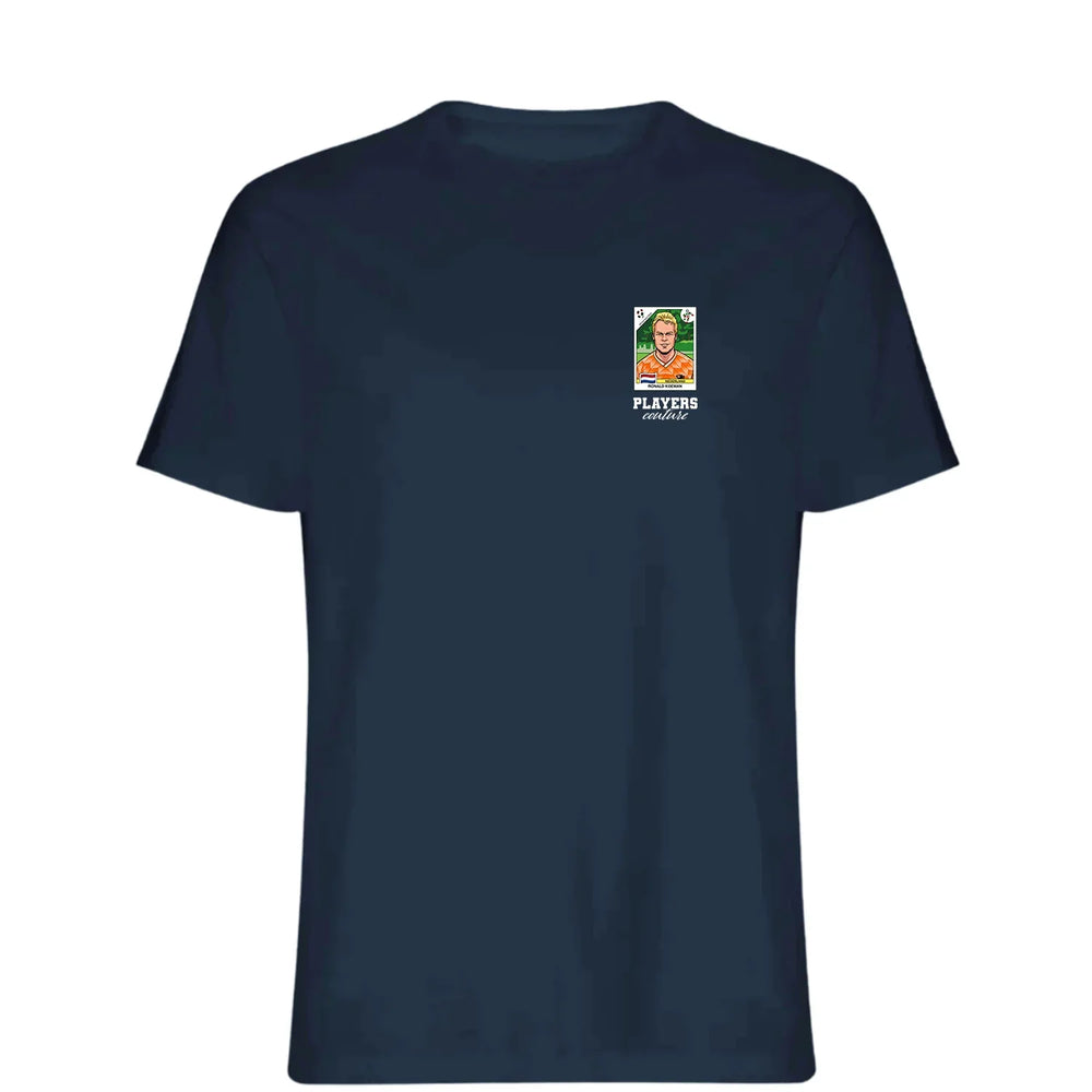 Ronald Koeman World Cup t-shirt – navy men's t-shirt featuring the Ronald Koeman World Cup Players Couture logo