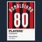 Ronaldinho 80 Football Shirt Frame Men's Hoodie – navy close-up detail shot of the Ronaldinho Players Couture logo design