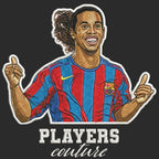 Ronaldinho Badge Men's Hoodie – black close-up detail shot of the Ronaldinho Players Couture logo design