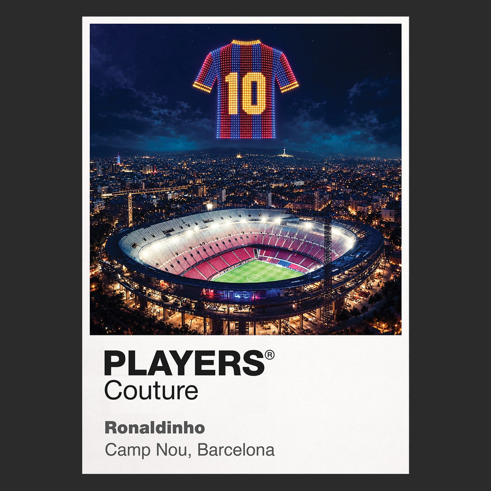 Ronaldinho Barcelona number 10 Icons in Lights Frame artwork in black