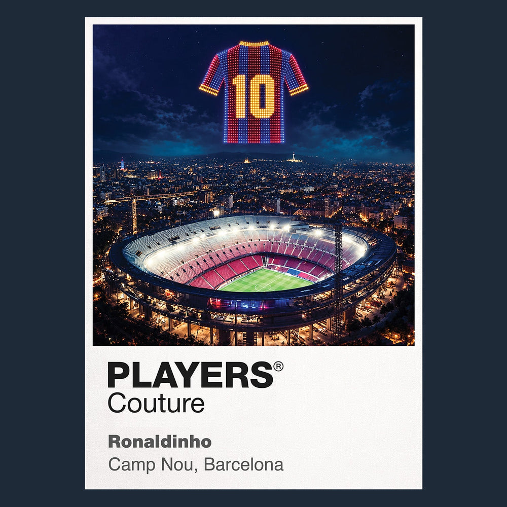 Ronaldinho Barcelona number 10 Icons in Lights Frame artwork in navy