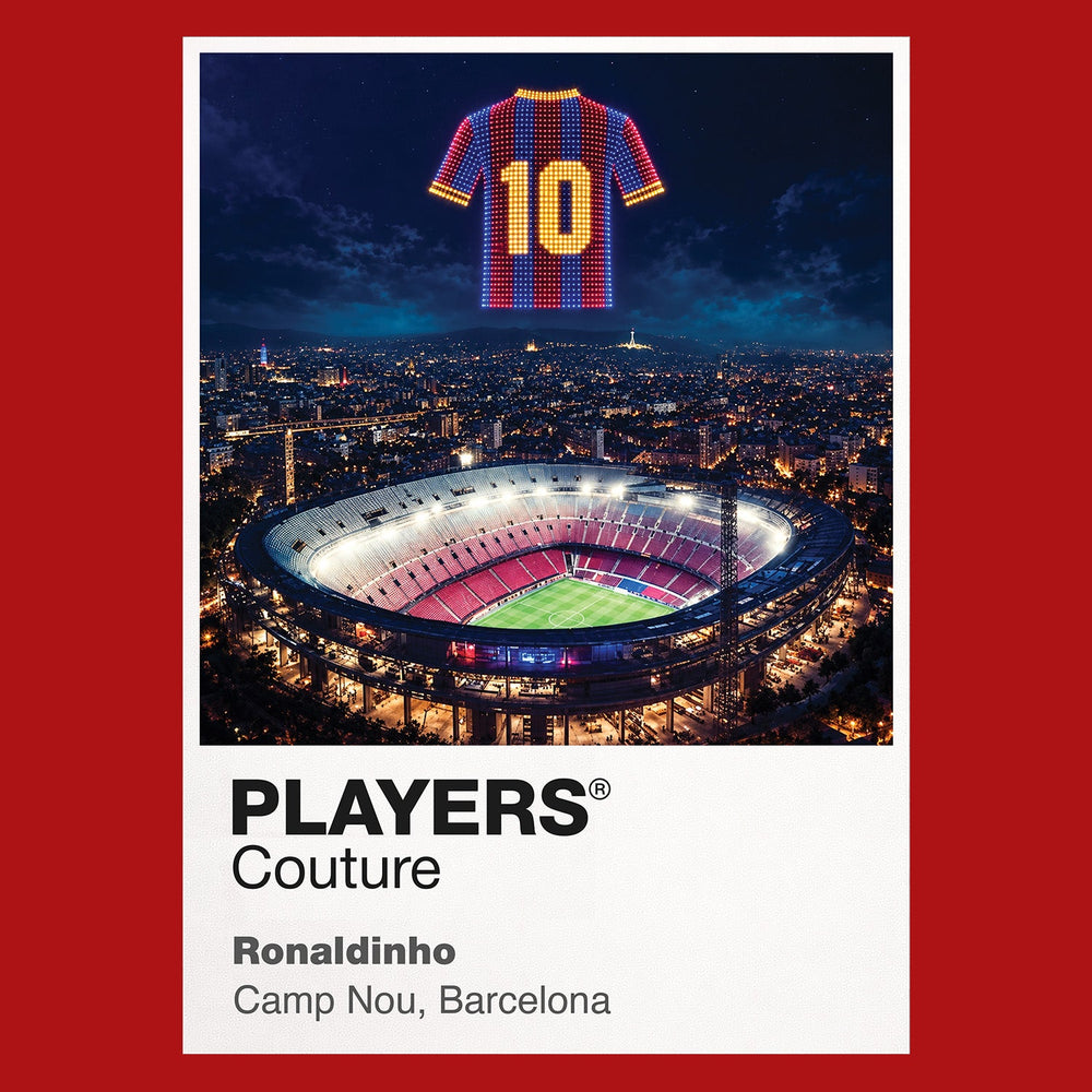 Ronaldinho Barcelona number 10 Icons in Lights Frame artwork in red