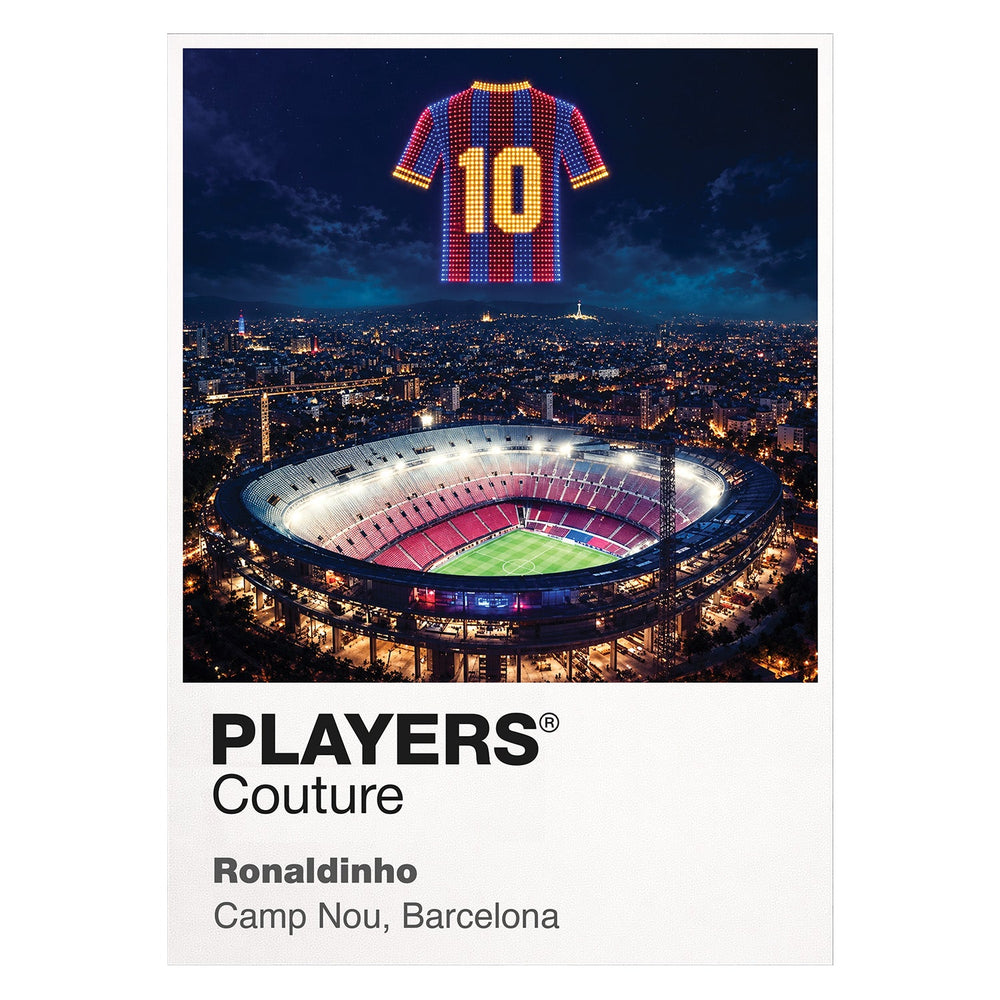 Ronaldinho Barcelona number 10 Icons in Lights Frame artwork in white