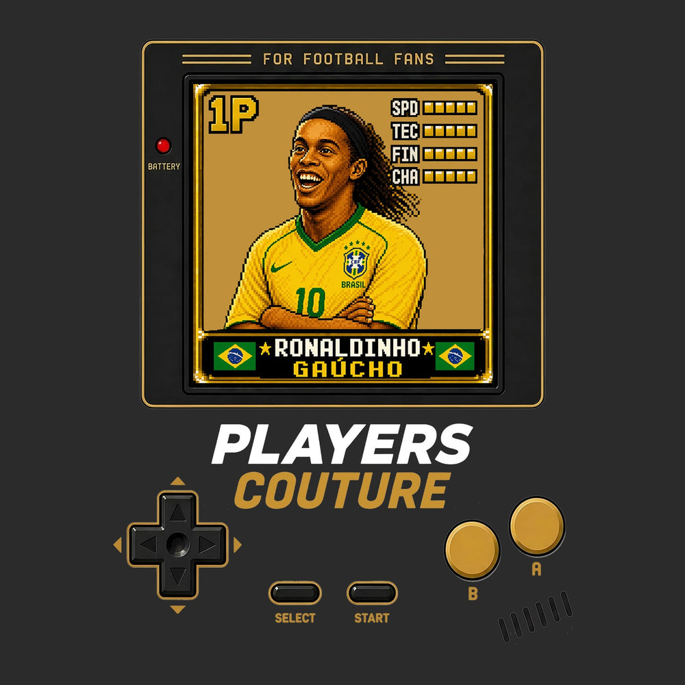 Ronaldinho 1P 8-Bit t-shirt retro gaming design by Players Couture