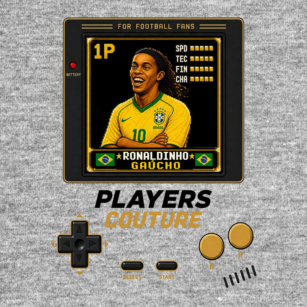 Ronaldinho 1P 8-Bit t-shirt retro gaming design by Players Couture
