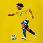 Ronaldinho Icon hoodie – yellow men's hoodie with black Ronaldinho Icon letters and Players Couture logo on the chest