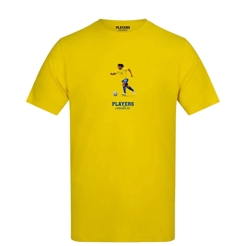 Ronaldinho Icon t-shirt – yellow men's t-shirt with black Ronaldinho Icon letters and Players Couture logo on the chest