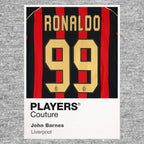 Ronaldo 99 Football Shirt Frame Men's Hoodie – grey close-up detail shot of the Ronaldo 99 Football Players Couture logo