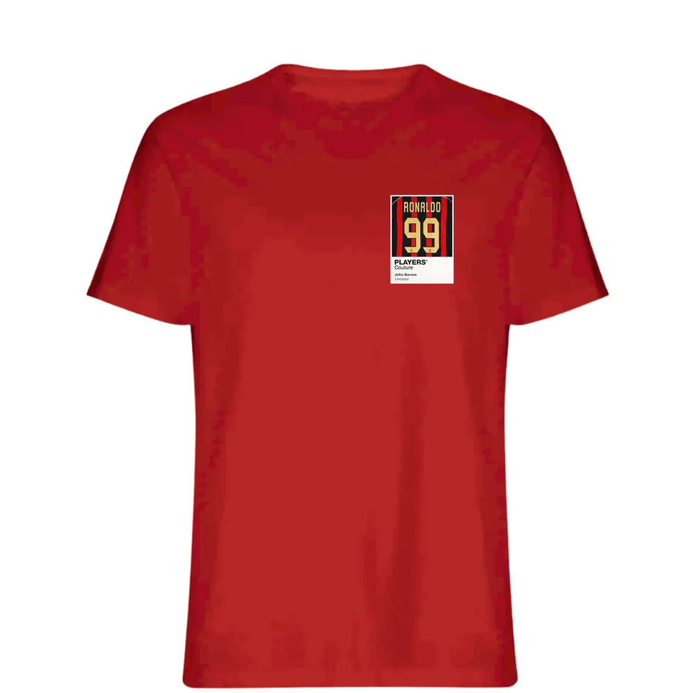 Ronaldo 99 Football t-shirt – red men's t-shirt featuring the Ronaldo 99 Football Players Couture logo